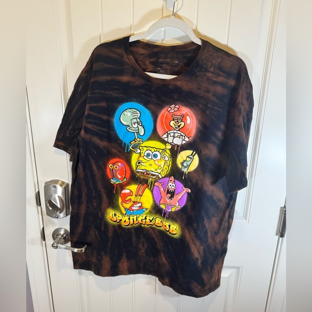 Custom Bleach Dye Sponge Bob Tee Men’s 2XL